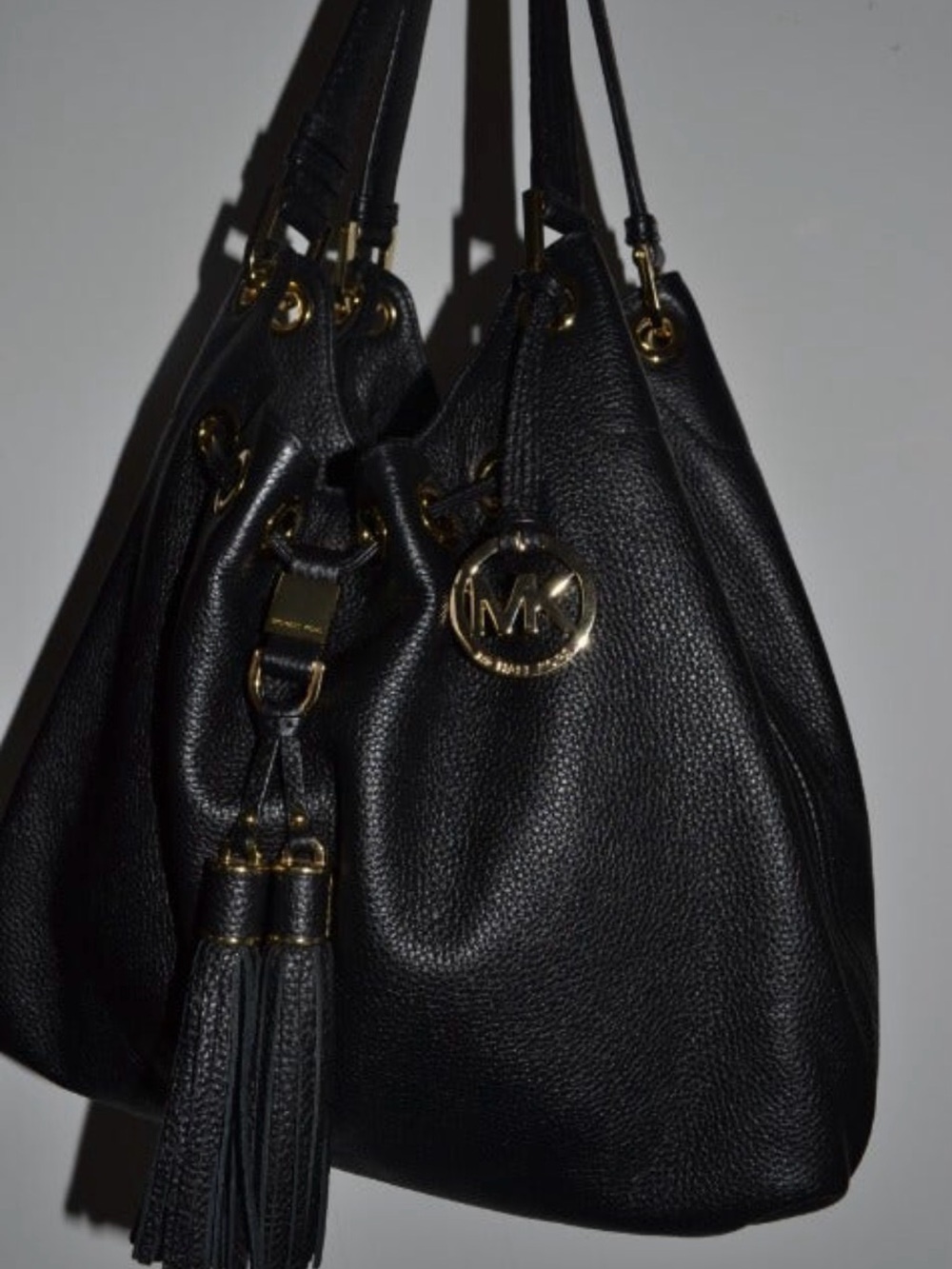 Michael Kors Black Pebbled Leather Tassel Drawstring Shoulder Bag - Picture 5 of 5